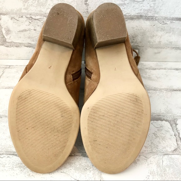 Franco Fortini Ramona Brown Leather Ankle Peep Toe Booties w/Lacing & Tassels - Picture 6 of 9